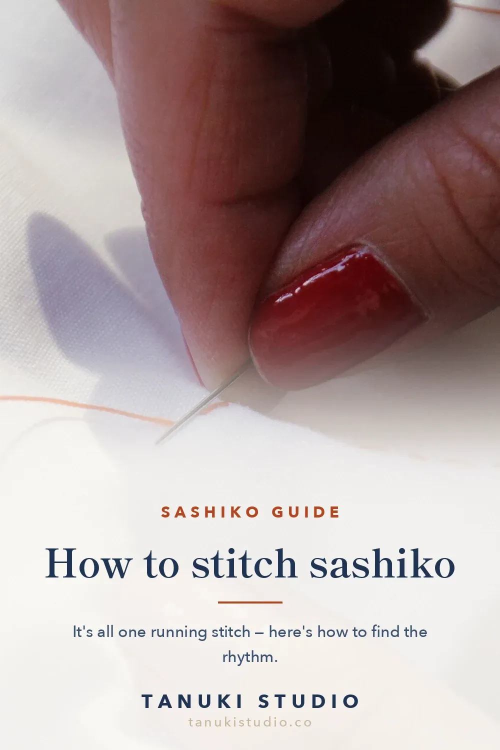 Close-up of even sashiko running stitches