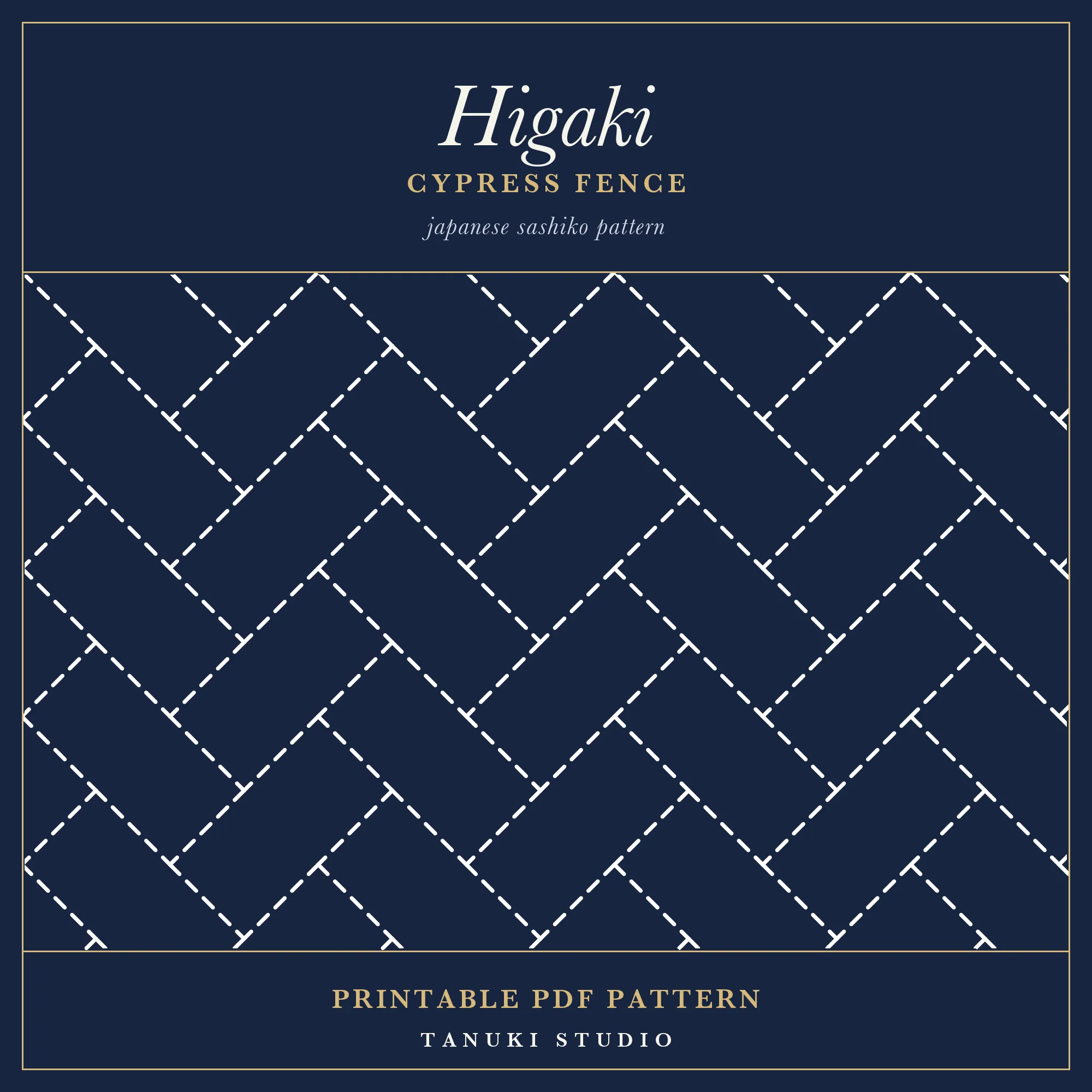 Higaki (Cypress Fence) sashiko pattern, printable stitching diagram