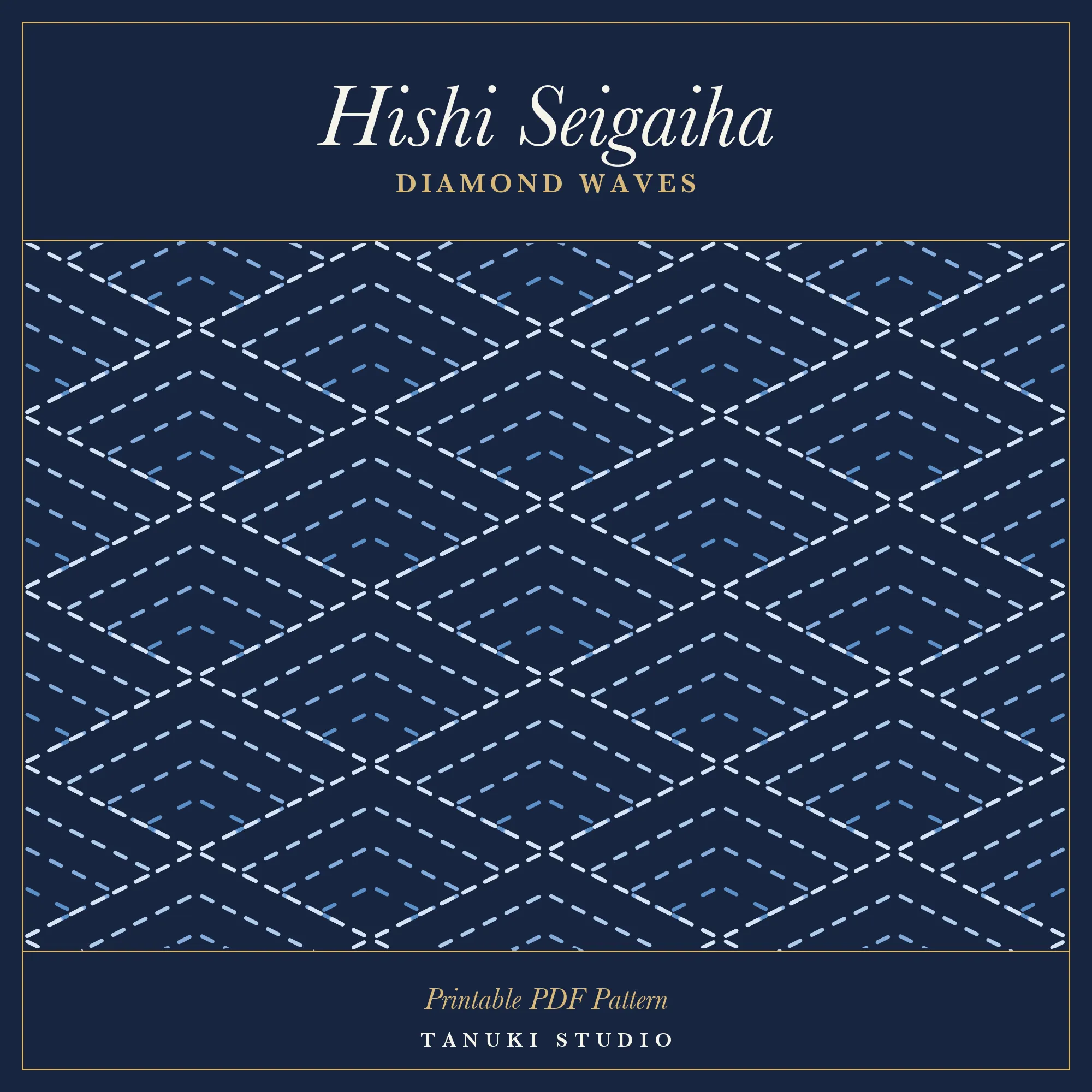 Hishi Seigaiha (Diamond Waves) sashiko pattern, printable stitching diagram