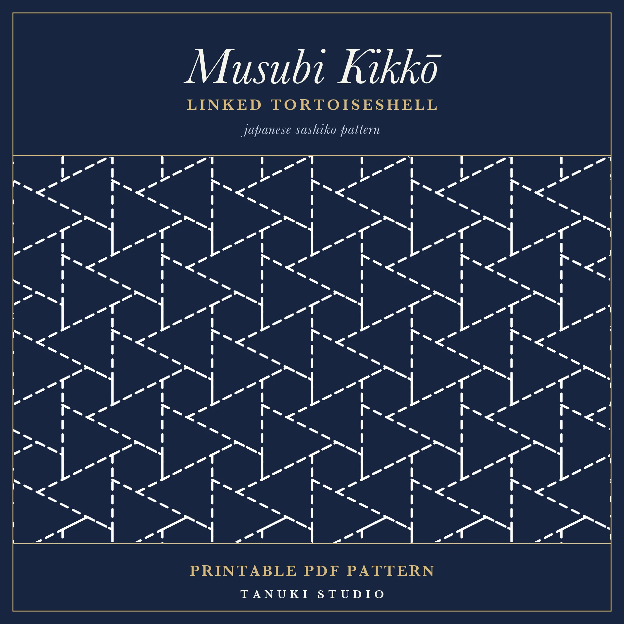 Musubi Kikkō (Linked Tortoiseshell) sashiko pattern, printable stitching diagram