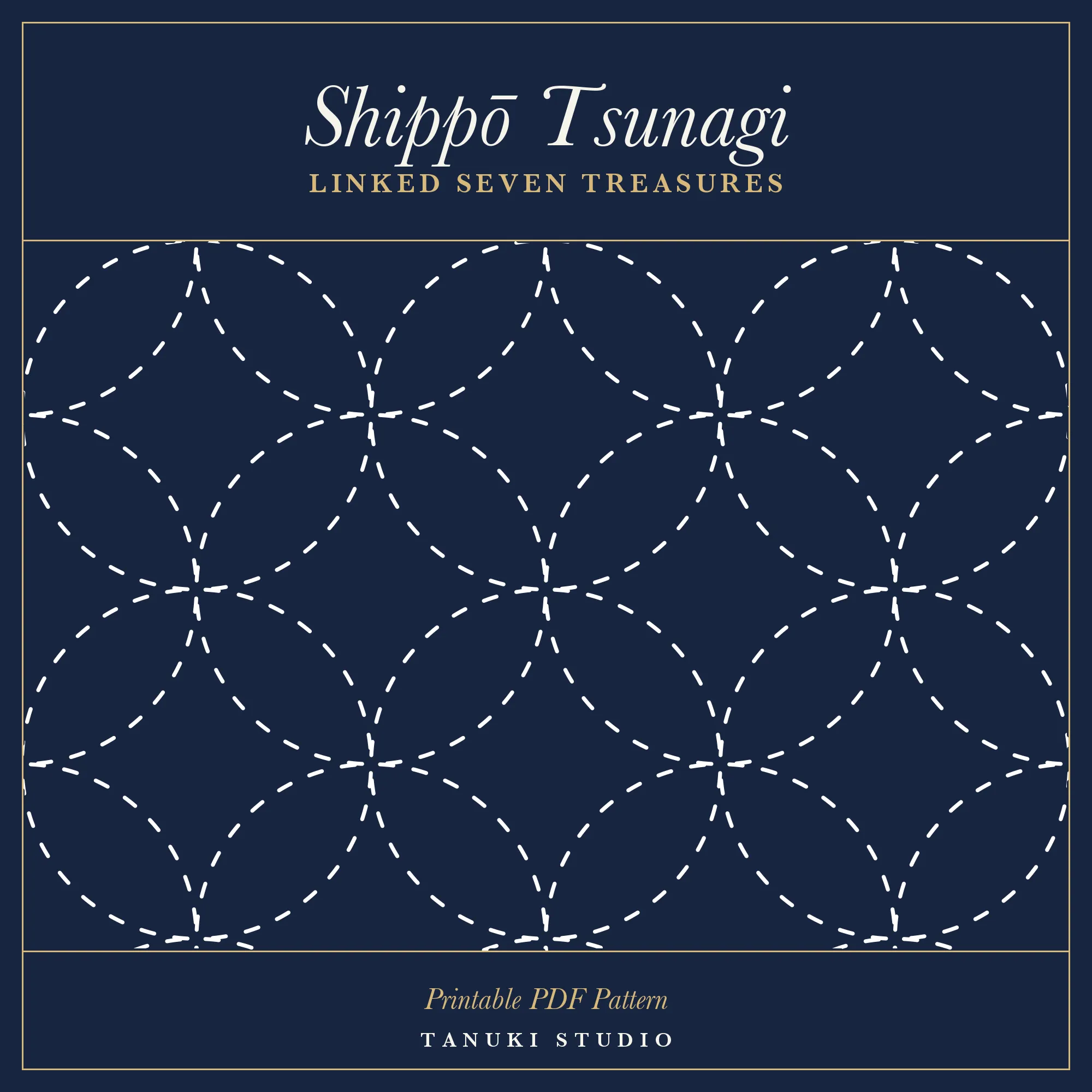 Shippō Tsunagi (Linked Seven Treasures) sashiko pattern, printable stitching diagram