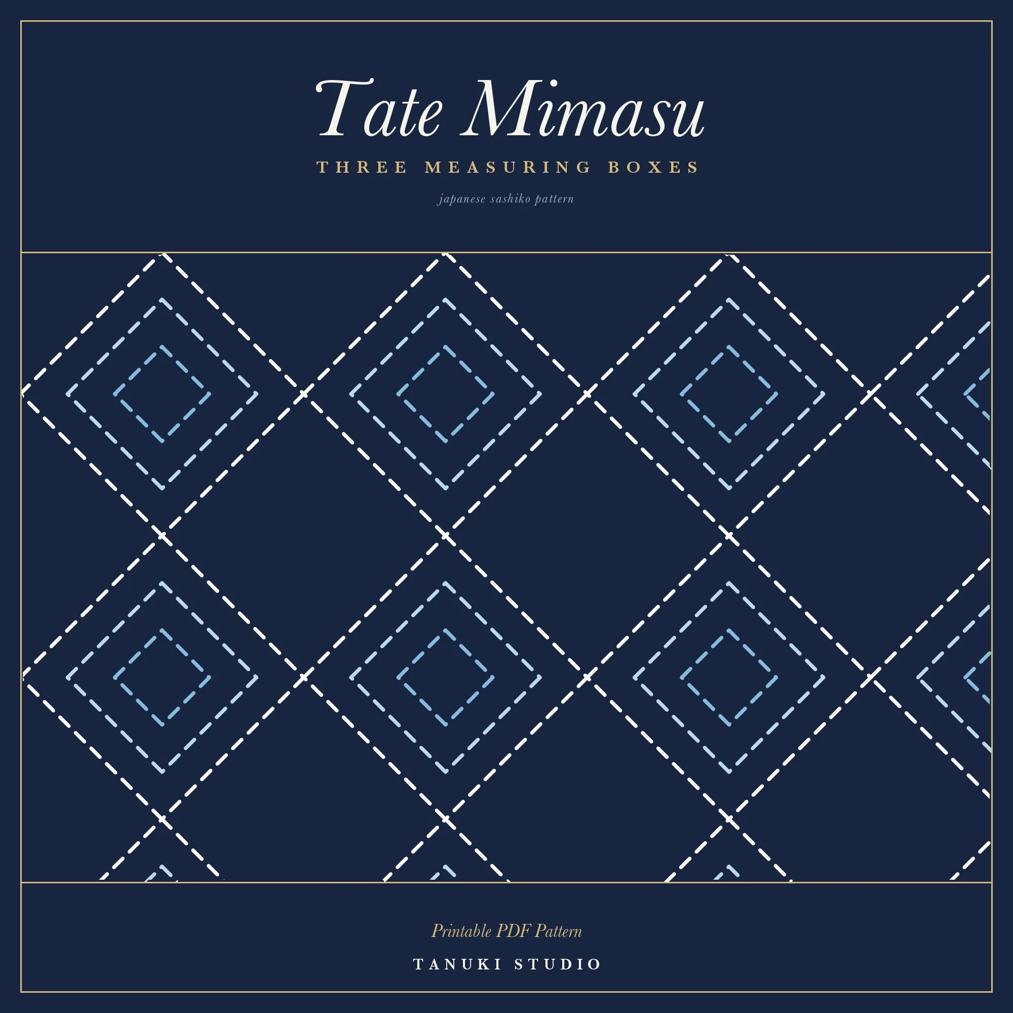 Tate Mimasu (Three Measuring Boxes) sashiko pattern, printable stitching diagram