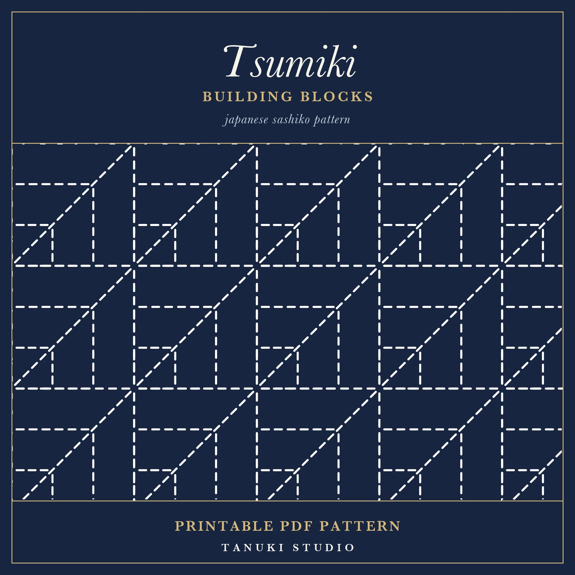 Tsumiki (Building Blocks) sashiko pattern, printable stitching diagram